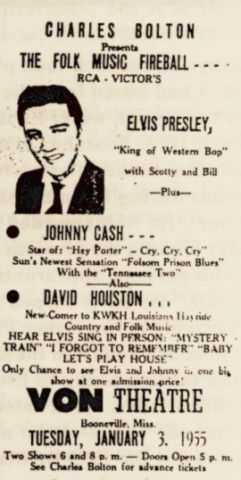 January 3, 1955 - Elvis plays a show at the Von Theater in Booneville,