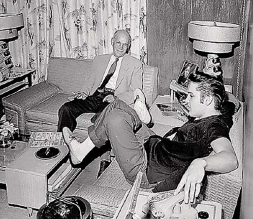 Elvis and Clarence Harwell on October 24, 1956 at 1034 Audubon Drive