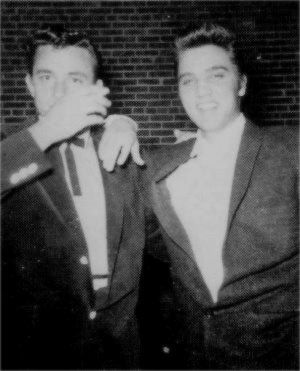 Elvis and popular singer Johnny Cash in january 2 1956.