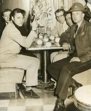 Elvis presley , Scotty and Bill at Coley's Truck Stop in Dermott, AR March 25, 1955