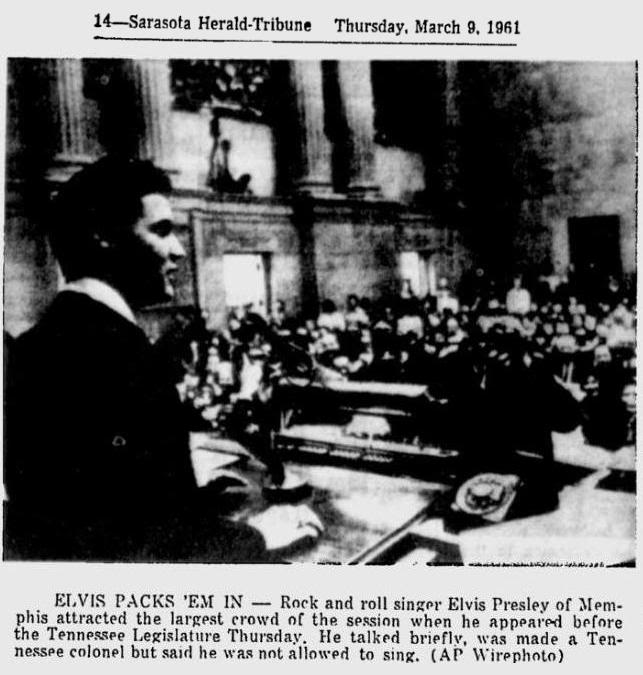 Sarasota Herald Tribune - Thursday, March 9 1961 elvis presley