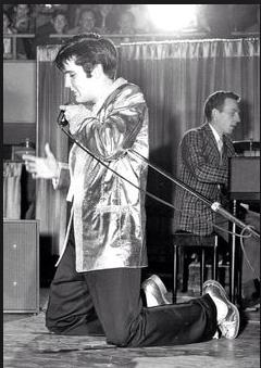 Elvis Presley on stage at Multnomah Park, Portland, September 2, 1957.
