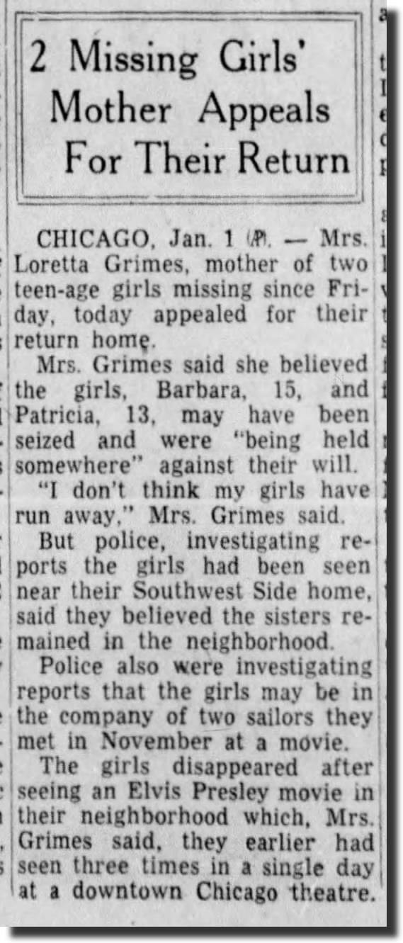 Elvis fans Barbara, 15, and Patricia, 13 brutally murdered