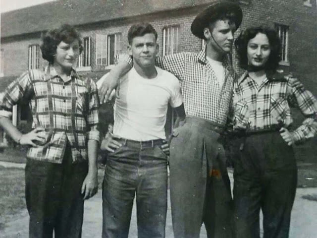 Elvis with a friend Farley Guy. When Elvis was drafted into the army Farley was also drafted and they did the induction day together and went to Ft Chafey together but Farley said after being there for 3 days Elvis was sent on to Ft Hood.
