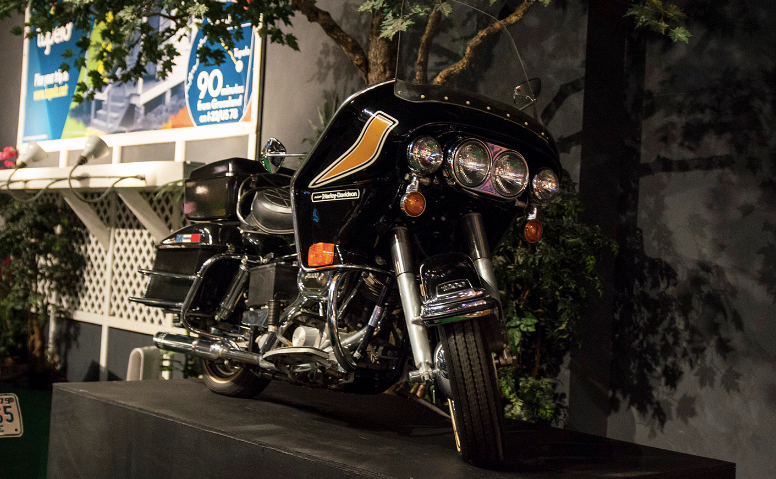 Elvis loved motorcycles. He buys the Harley Davidson Electra-Glide 1200-Liberty in 1976.